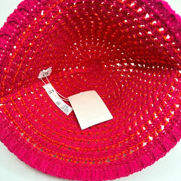 COS Crochet Knitted Cotton Blend Open Weave Bucket Hat Womens M L 60cm Pink NEW - Picture 2 of 5
